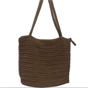 The Sak Mocha Brown Crochet Woven Hobo Shoulder Bag Tote